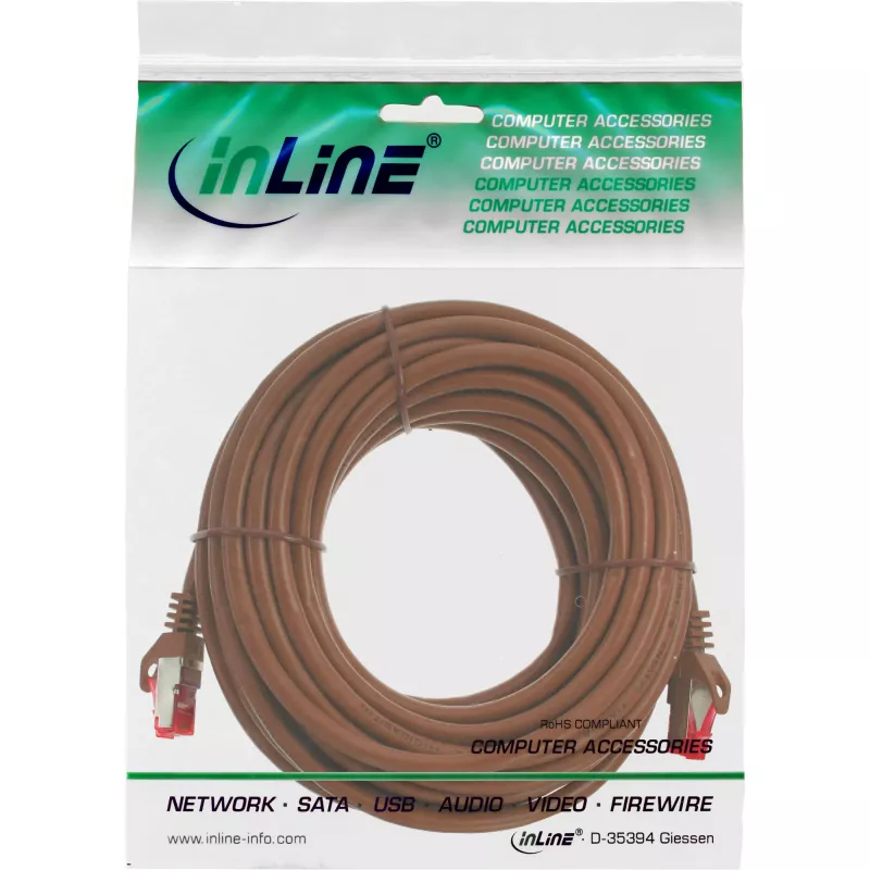 InLine Patch kabel S/FTP PiMF Cat.6 250MHz PVC miedź brown 15m
