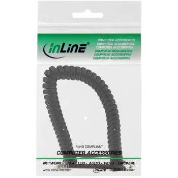 InLine Coiled Cord RJ10 direct assigned male / male, Czarny, up to 4m