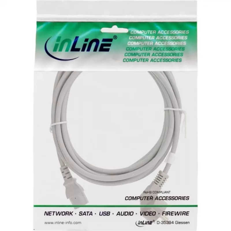 Kabel zasilający InLine, CEE 7/7 kątowy / 3-stykowe złącze IEC C13 męskie, szary, 1,5m