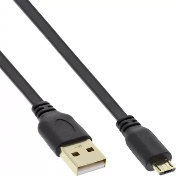InLine Micro USB 2.0 płaski kabel USB A / Micro-B, czarny / złoty, 1 m