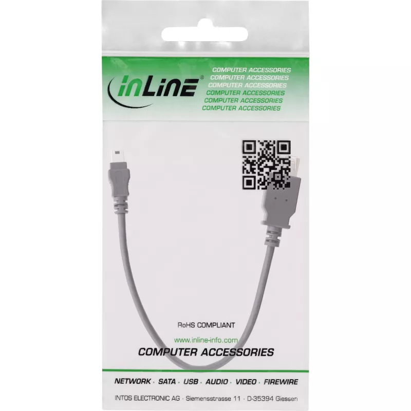 Kabel InLine USB 2.0, żeńskie A / męskie Mini 5-pin, 0,2 m, Mini-USB B, USB A, USB 2.0, Męski/Żeński, Czarny