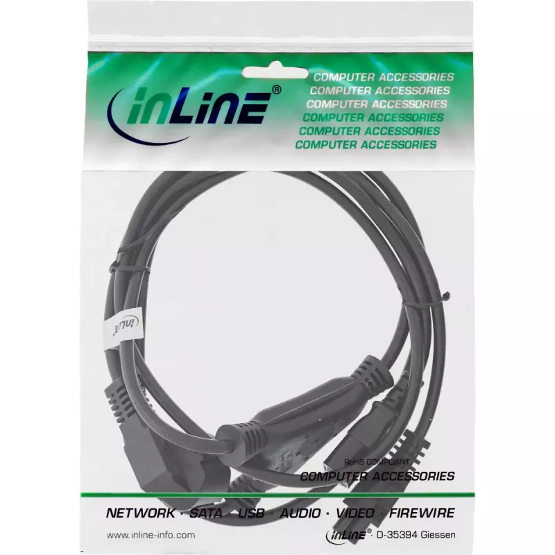 InLine Kabel Y CEE 7/7 wtyk kątowy / 3-pin IEC C13 i C5 wtyk, 2m