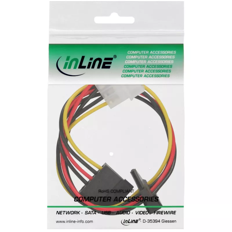Wewnętrzny kabel zasilający InLine 1x 4pin Molex / 2x SATA Power 0.30m