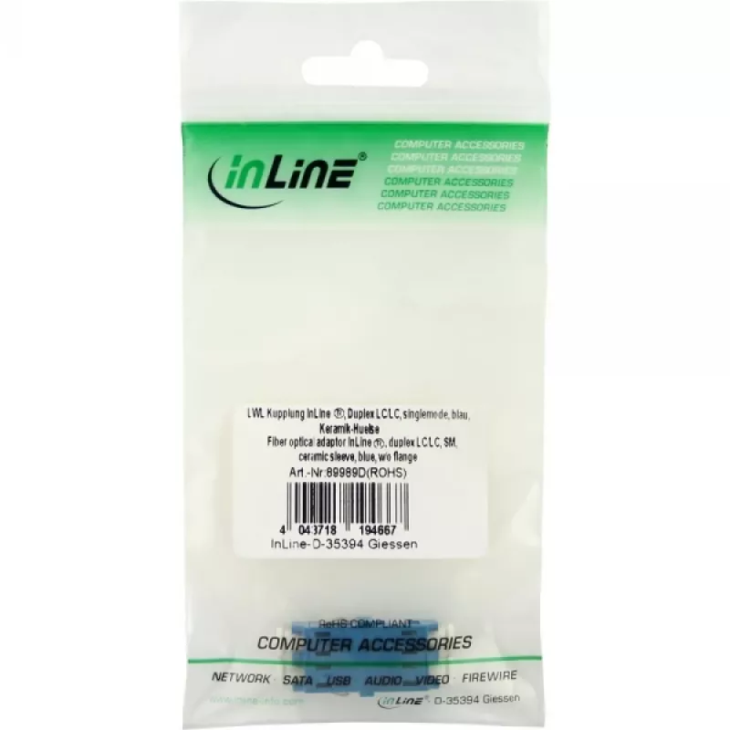 Adapter światłowodowy duplex LC/LC SM z tuleją ceramiczną niebieski InLine 89989D