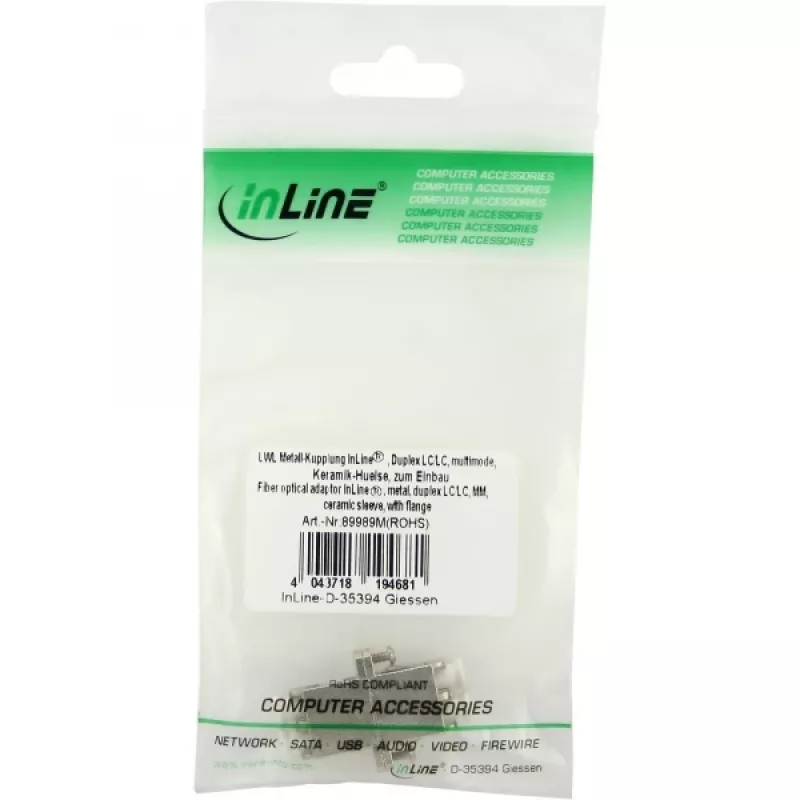 Adapter światłowodowy InLine Metalowy Dupleks LC/LC MM Tuleja Ceramiczna z Kołnierzem 89989M