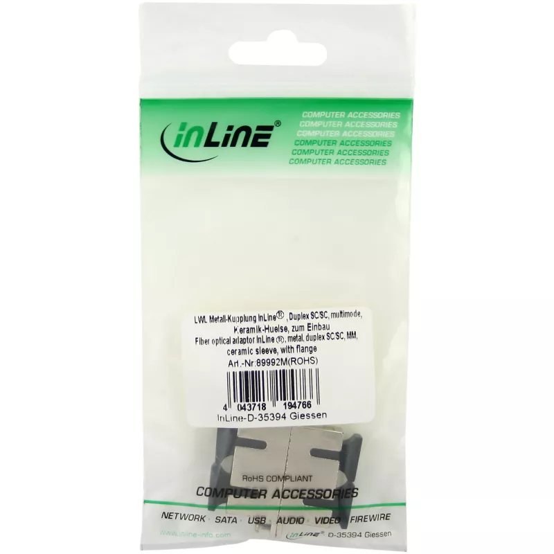 InLine światłowodowy adapter metalowy duplex SC/SC MM z ceramiczną tuleją i kołnierzem
