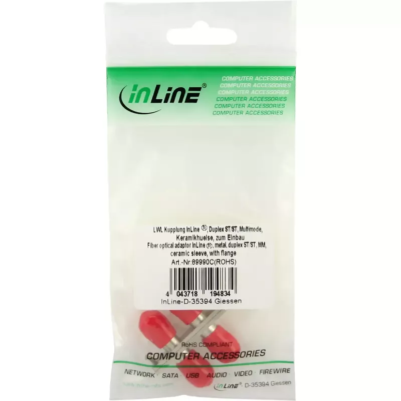 InLine Adapter światłowodowy metalowy duplex ST/ST MM tulejka ceramiczna z kołnierzem