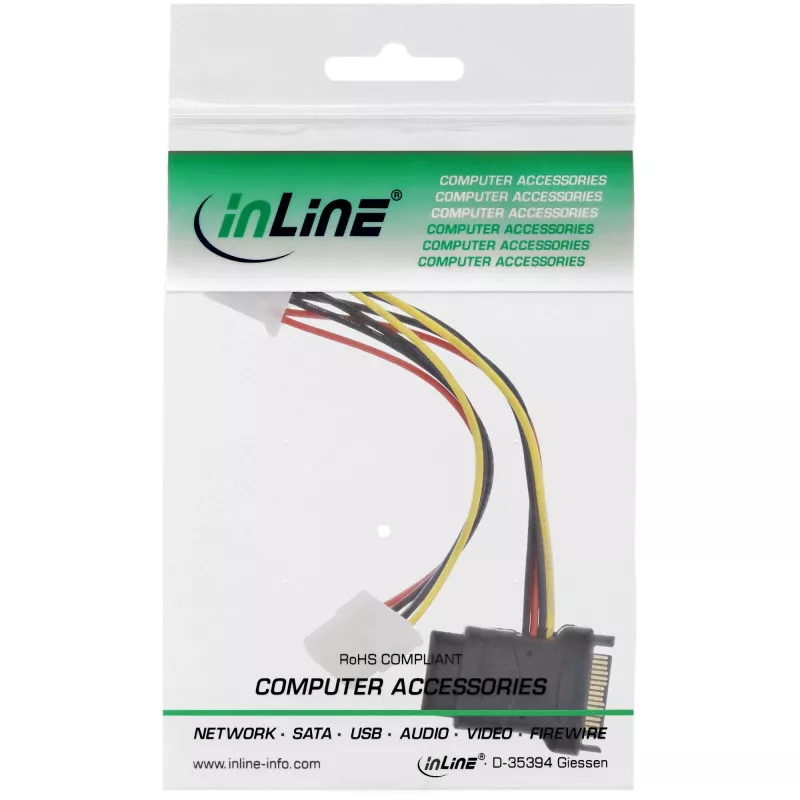 Kabel zasilający SATA żeński / 3x 4pin Molex męski 0,15 m InLine 29679
