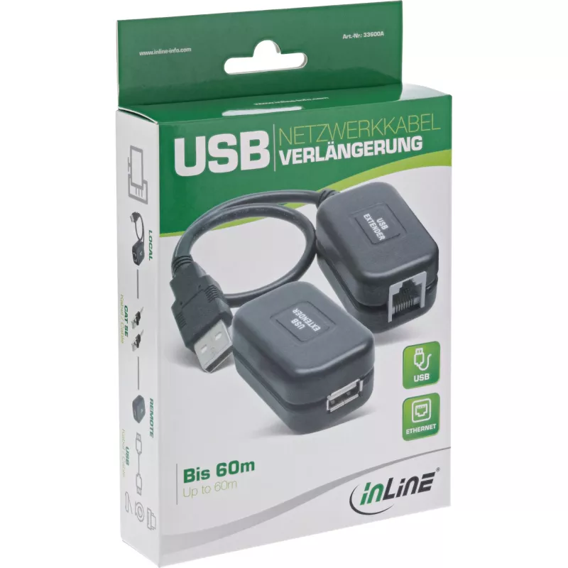 InLine przedłużacz USB do 60 m przez kabel krosowy RJ45 kat.5e lub lepszy