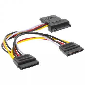 Wewnętrzny kabel zasilający SATA InLine, męski/żeński do 2x męski SATA, 0,15 m