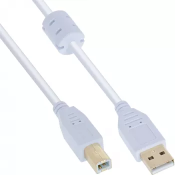 InLine kabel USB 2.0 typu A męski / B męski, pozłacany, z ferrytem, biały, 10 m