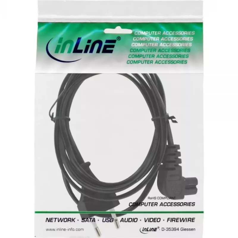 Kabel zasilający InLine, wtyk Euro / wtyk Euro8 kątowy, czarny, 2m