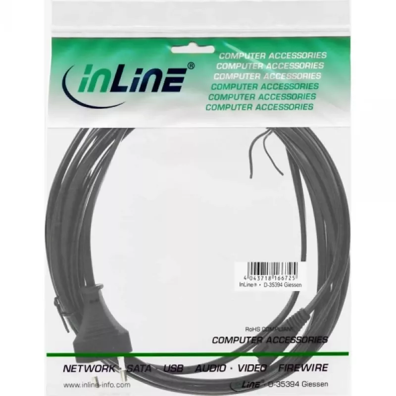 Kabel zasilający InLine, wtyk Euro / wtyk Euro8, czarny, 5 m