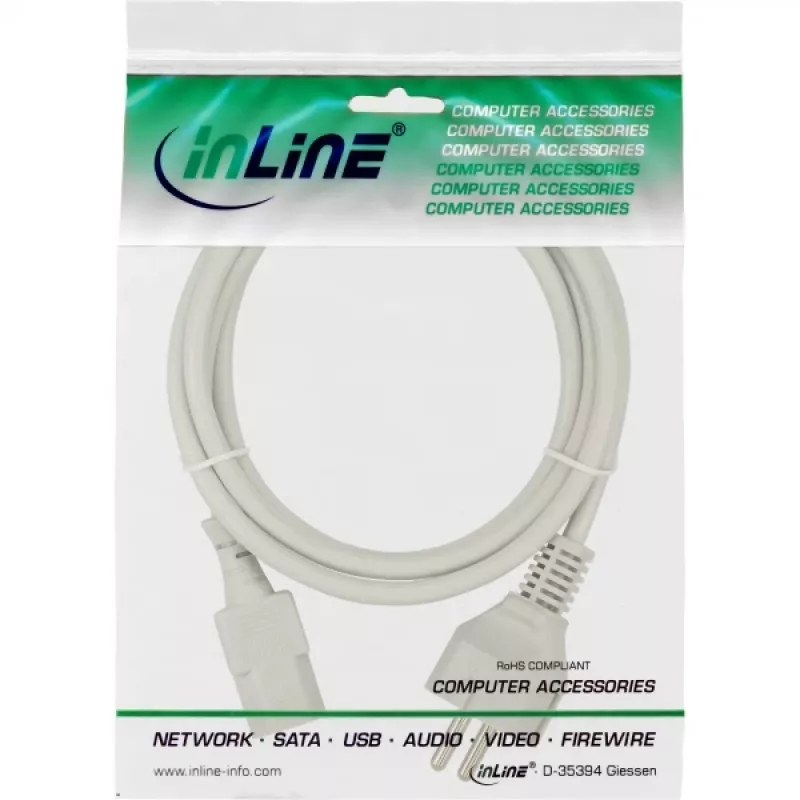 Kabel zasilający InLine, CEE 7/7 prosty / 3-pin IEC C13 męski, szary, 1,5 m