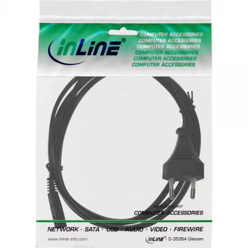 InLine kabel zasilający, wtyk Euro / wtyk Euro8, czarny, 2m