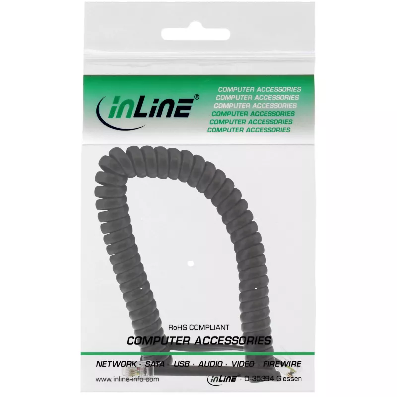 InLine Telephone Coiled Cord RJ10 4P4C czarny 4m