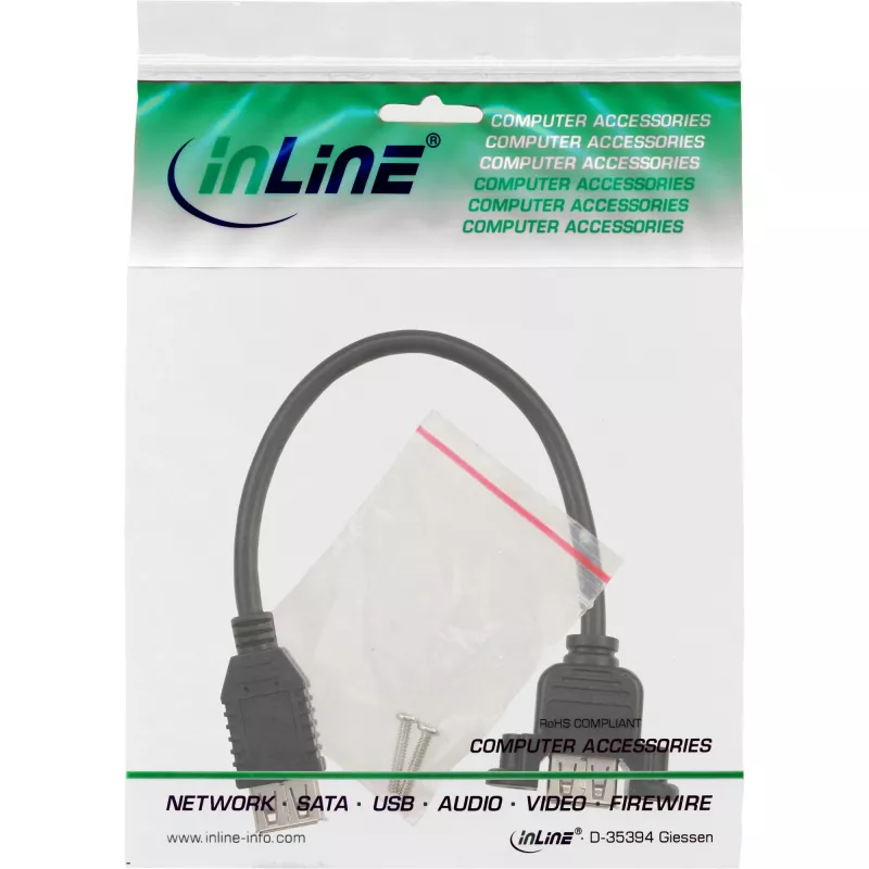 adapter kablowya InLine USB 2.0, żeńskie złącze typu A / złącze montażowe żeńskie typu A, 0,2 m