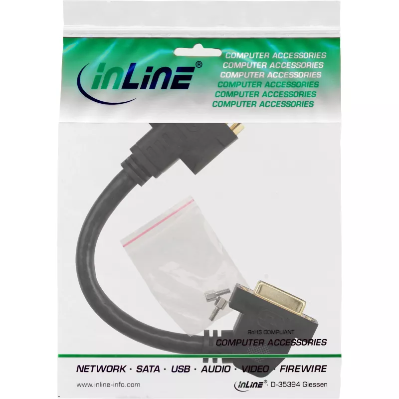 adapter kablowya InLine DVI-I 24+5 DVI żeński / żeński z kołnierzem 0,2 m