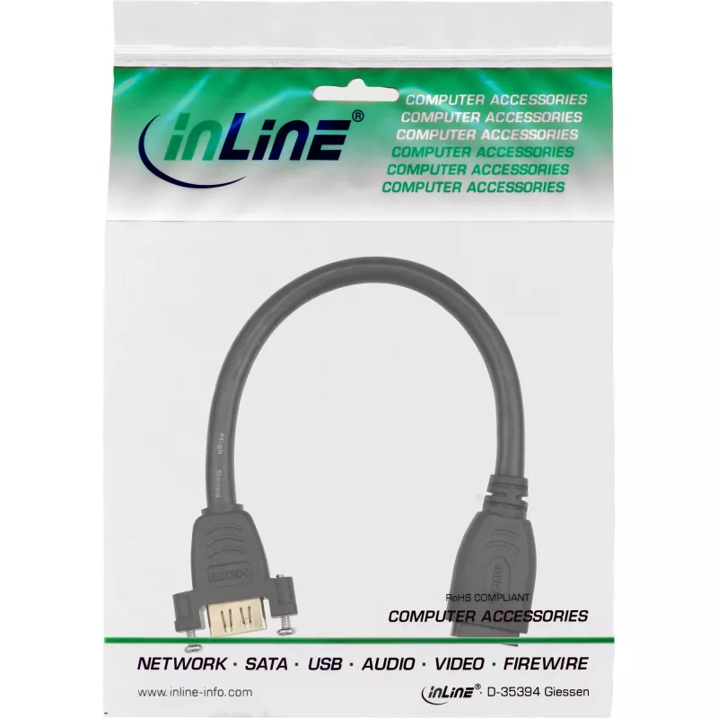 adapter kablowya InLine HDMI TypA żeński/A żeński z kołnierzem pozłacany 4K2K, 0,2m