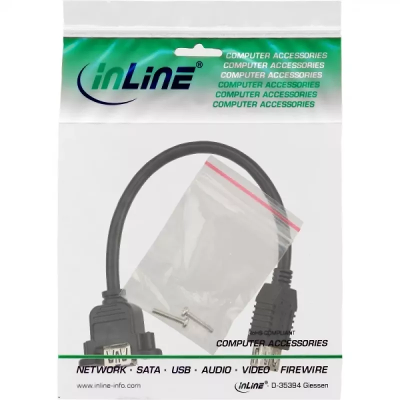 adapter kablowya InLine USB 3.0 typu A żeńskie / złącze do montażu w obudowie typu A, 0,20 m