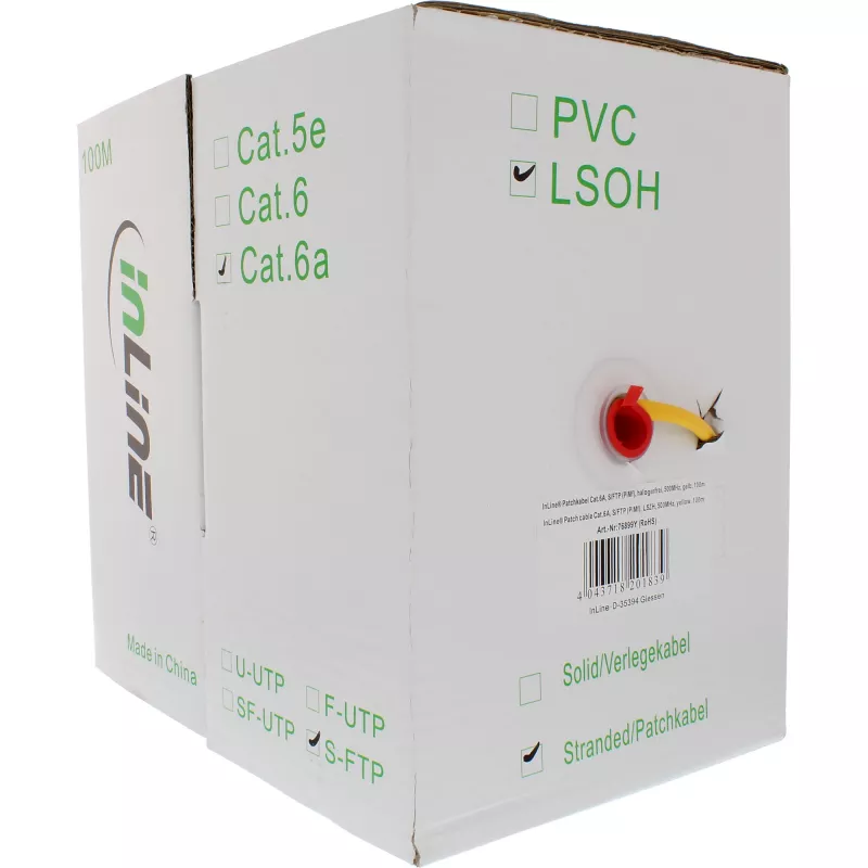 Kabel krosowy InLine S/FTP PiMF kat. 6A bezhalogenowy 500MHz żółty 100m