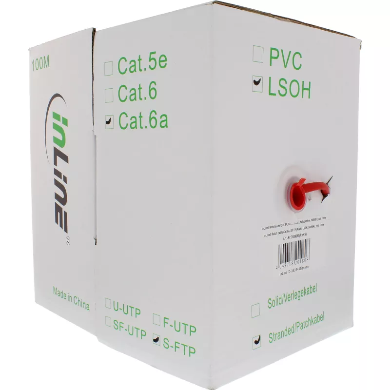 InLine Patch kabel S/FTP PiMF Cat.6A halogen free 500MHz czerwony 100m