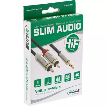 Kabel audio 3,5 mm męski do 2x RCA męski InLine Basic cienki S-99241