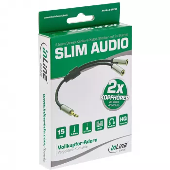 Kabel audio InLine S-99250 0,15 m 3,5 mm 2 x 3,5 mm Czarny, Srebrny
