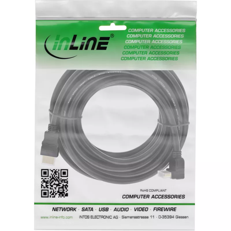 InLine High Speed HDMI kabel with Ethernet, kątowy, 10m