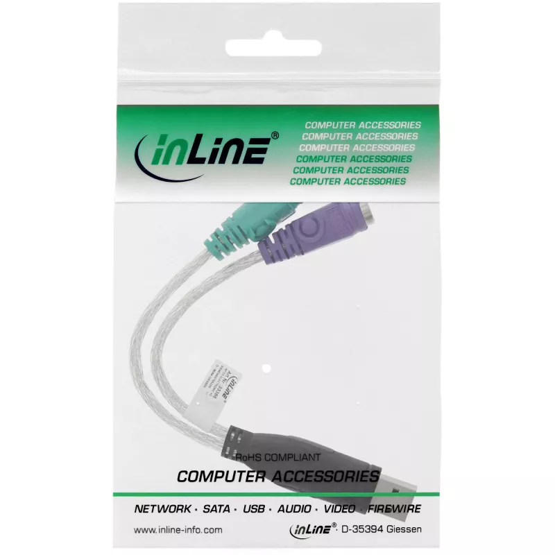 Konwerter InLine USB na PS/2 — wtyk USB Typu A męski / 2x gniazdo PS/2 żeńskie