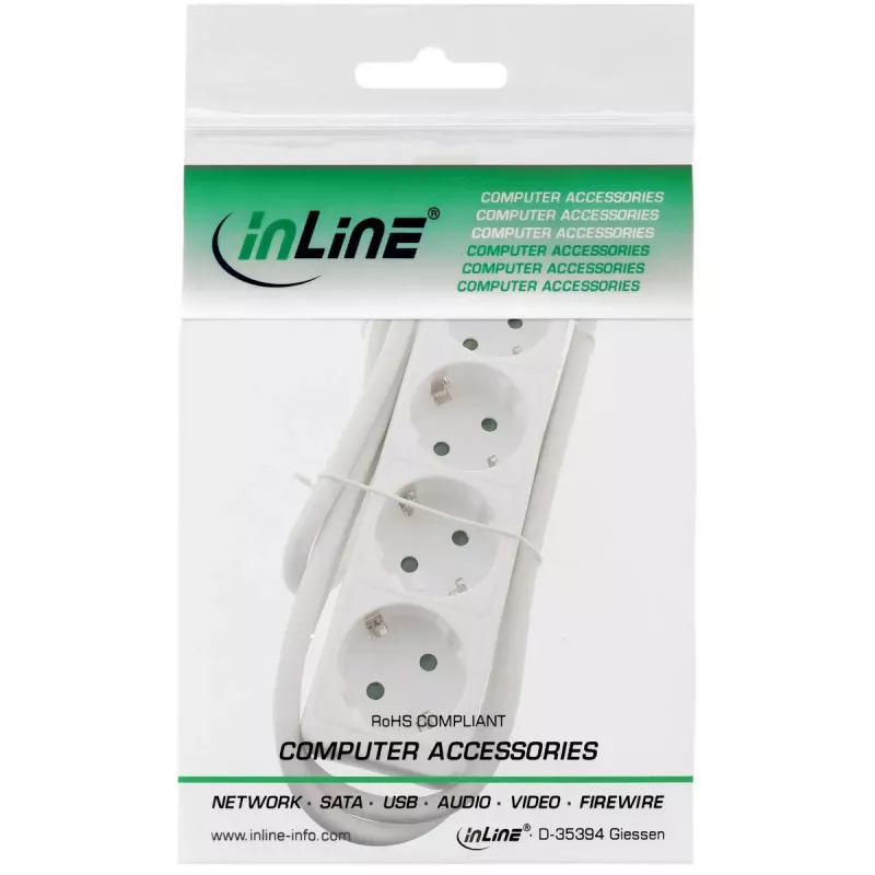 Listwa zasilająca InLine, 4-gniazdowa z uziemieniem CEE 7/3, biała, 1,5 m