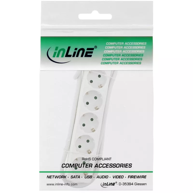Listwa zasilająca InLine, 5-drożna z uziemieniem CEE 7/3, biała, 1,5 m