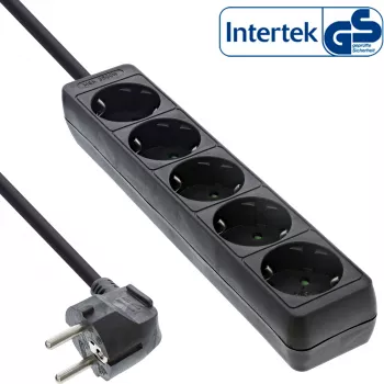 InLine listwa zasilająca, 5-gniazdkowa z uziemieniem CEE 7/3, czarna, 1,5 m