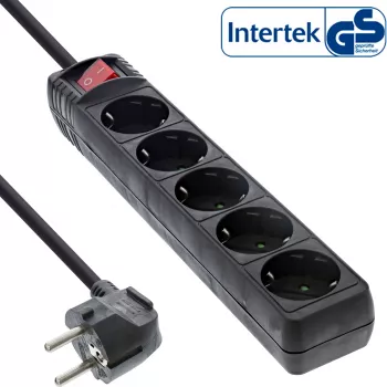 Listwa zasilająca InLine, 5-gniazdowa z uziemieniem CEE 7/3, czarna, 1,5 m