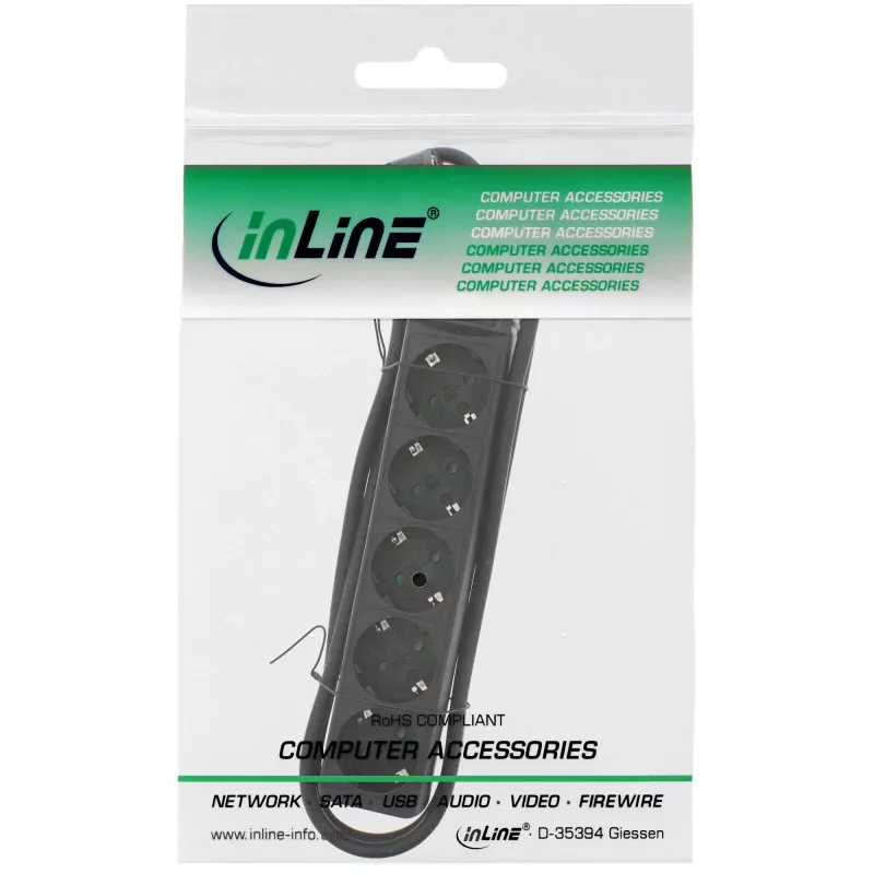 Listwa zasilająca InLine, 5-gniazdowa z uziemieniem CEE 7/3, czarna, 1,5 m