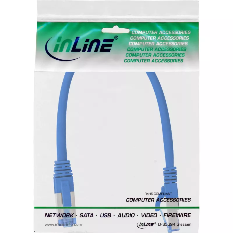 InLine Patch kabel S/FTP PiMF Cat.6A halogen free 500MHz niebieski 0.25m