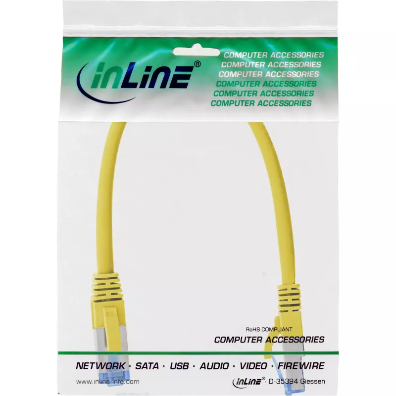 Kabel krosowy InLine S/FTP PiMF Kat.6A bezhalogenowy 500 MHz żółty 0,25 m