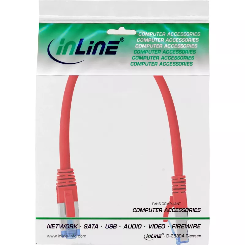 InLine Patch kabel S/FTP PiMF Cat.6A halogen free 500MHz czerwony 0.25m