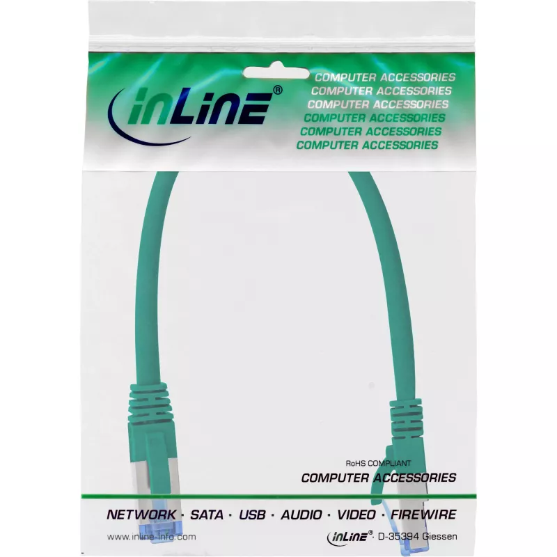 InLine Patch kabel S/FTP PiMF Cat.6A bezhalogenowy 500MHz zielony 0,25m