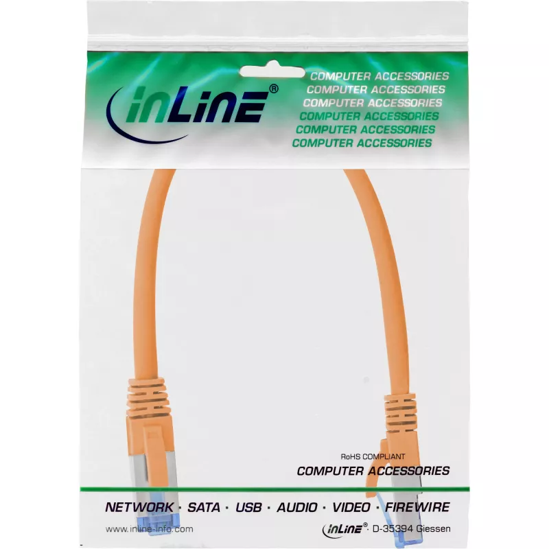 InLine Patch kabel S/FTP PiMF Cat.6A bezhalogenowy 500MHz pomarańczowy 0.3m