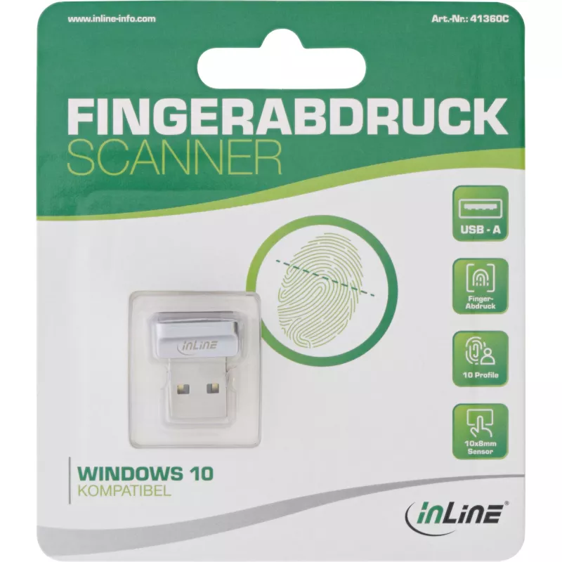Skaner linii papilarnych InLine USB, zgodny z Windows Hello