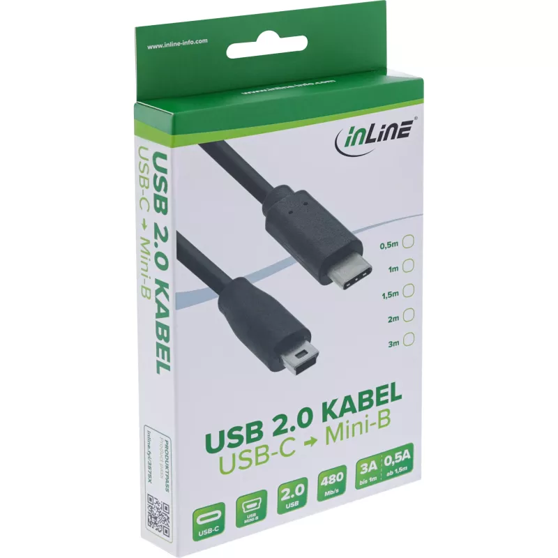 InLine USB 2.0 kabel, USB-C male / mini-B male (5pin), Czarny, 1m