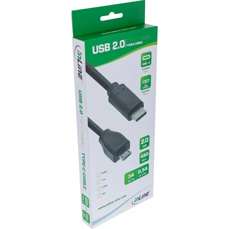 Kabel InLine USB 2.0, męski USB-C / męski Micro-B, czarny, 2 m
