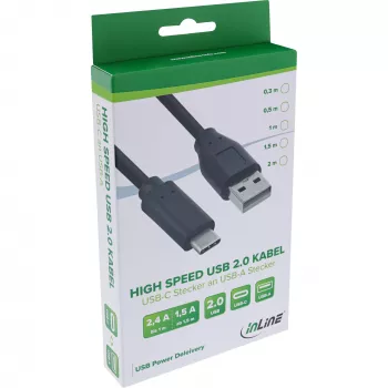 Kabel USB 2.0 InLine 35734 USB-C męski USB-A męski czarny 1,5m