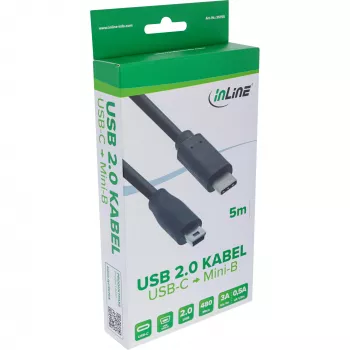 InLine USB 2.0 kabel, USB-C male / mini-B male (5pin), czarny, 5m