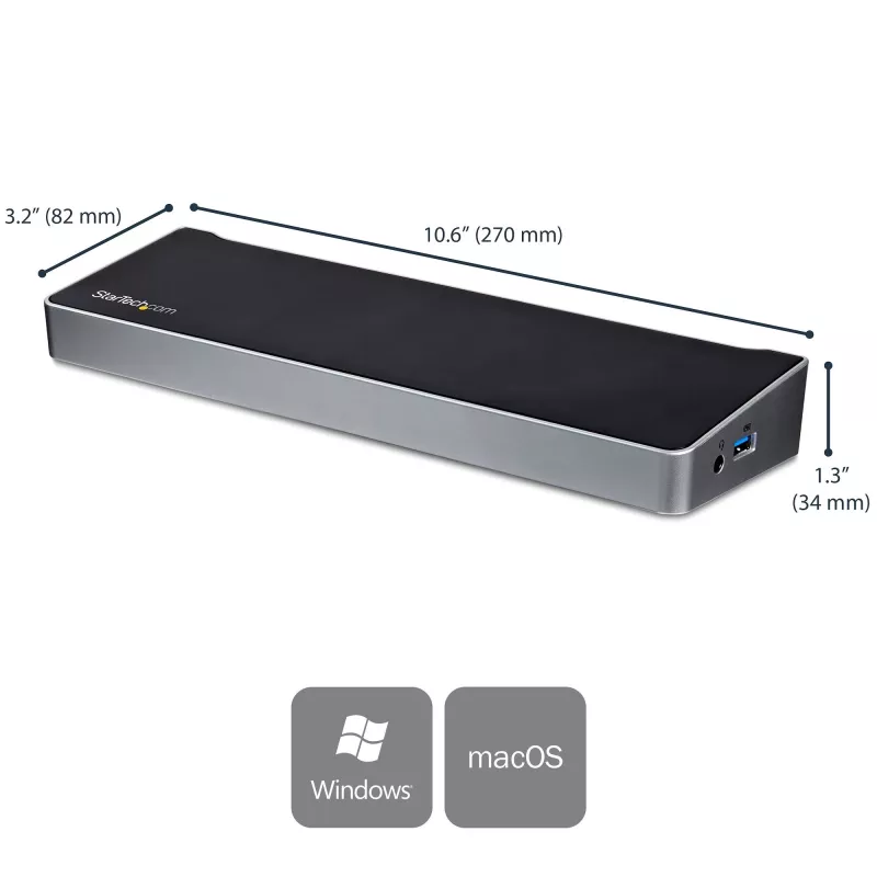 StarTech.com Stacja dokująca 4K USB-C, potrójna stacja dokująca do monitorów UHD 4K, Mac i Windows, USB-C na HDMI i DisplayPort, zasilanie 60 W, hub USB 5 Gb/s 5x – TAA