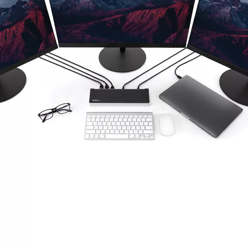 StarTech.com Stacja dokująca 4K USB-C, potrójna stacja dokująca do monitorów UHD 4K, Mac i Windows, USB-C na HDMI i DisplayPort, zasilanie 60 W, hub USB 5 Gb/s 5x – TAA