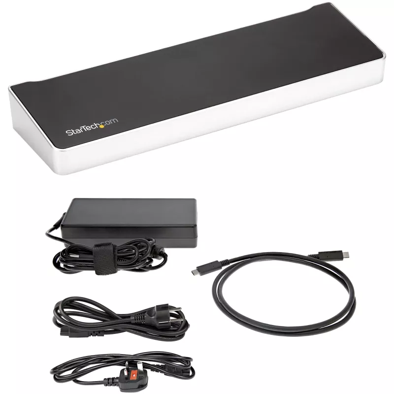 StarTech.com Stacja dokująca 4K USB-C, potrójna stacja dokująca do monitorów UHD 4K, Mac i Windows, USB-C na HDMI i DisplayPort, zasilanie 60 W, hub USB 5 Gb/s 5x – TAA