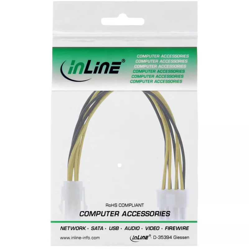 Adapter zasilania płyty głównej InLine 12 V ATX1.3 4-pinowe gniazdo / ATX2.0 8-pinowa wtyczka