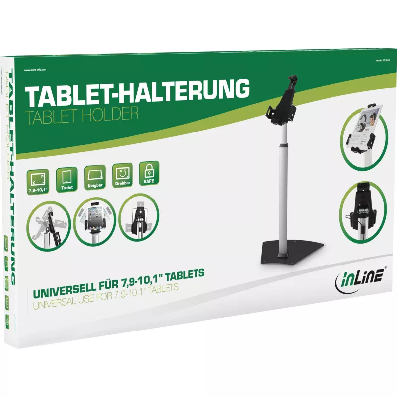 InLine aluminiowy uchwyt na tablet zamykany na klucz, uniwersalny, do tabletów 7,9 inch – 10,1 inch
